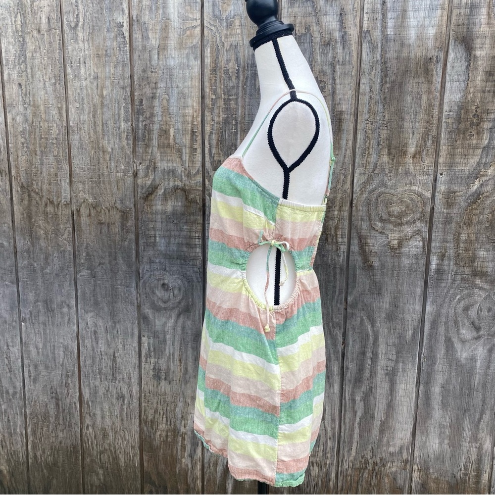 Aerie Green Striped Side Cut Out Linen Blend Mini Dress Size M - Picture 7 of 12